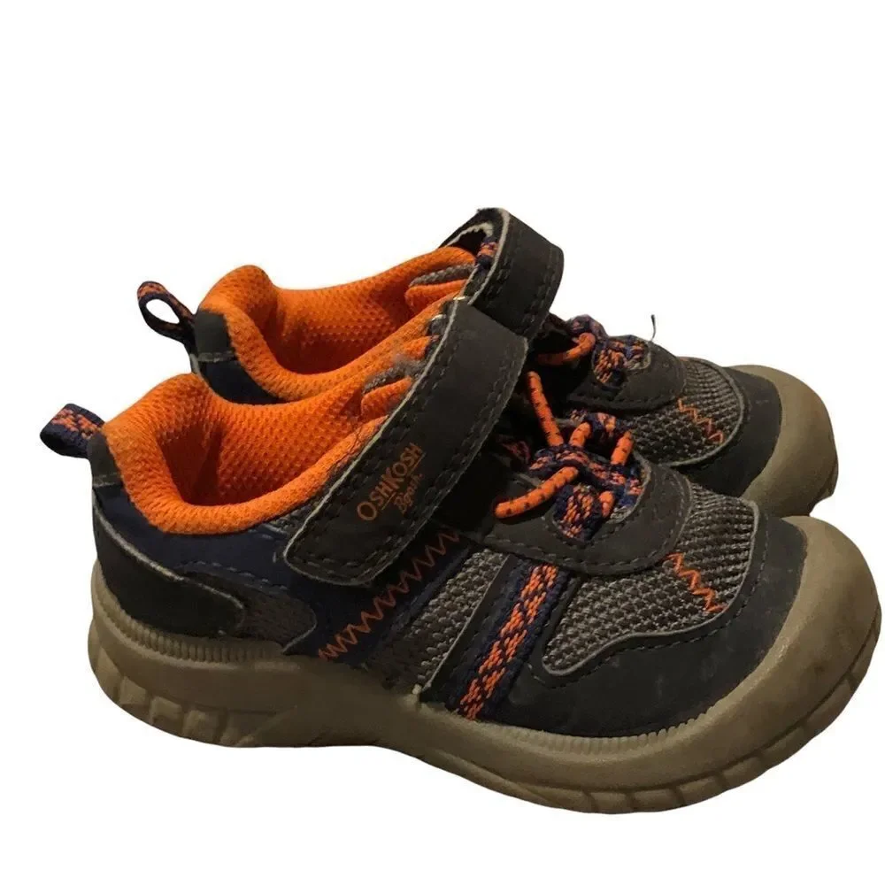 OshKosh B'Gosh blue, grey &orange sneakers‎ w hook & loop closure unisex size 6
